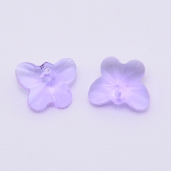 Lilac Transparent Glass Pendants, Faceted, Butterfly Charms, Lilac, 12x15x8mm, Hole: 1.5mm