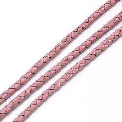 Pink Кожаный плетеный шнур, розовые, 3 мм, около 54.68 ярдов (50 м) / пачка