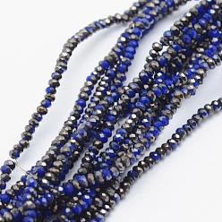 Royal Blue Electroplate Opaque Glass Beads Strands, Half Plated, Faceted, Rondelle, Royal Blue, 2.5x1.5mm, Hole: 0.5mm, about 197~201pcs/strand, 11 inch(28cm)