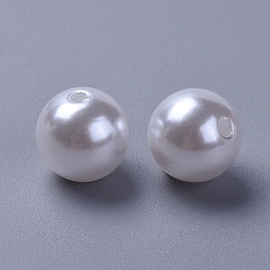 White Imitated Pearl Acrylic Beads, Round, White, 14mm, Hole: 2mm, about 370pcs/500g
