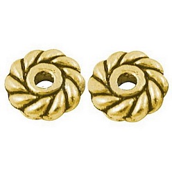 Golden Tibetan Style Alloy Spacer Beads, Flat Round, Cadmium Free & Lead Free, Golden, 6x6x2mm, Hole: 1mm