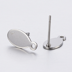 Stainless Steel Color 304 Stainless Steel Stud Earring Findings, with Loop, Oval, Stainless Steel Color, 12x6x0.8mm, Hole: 1mm, Pin: 0.8mm