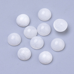 Blanco Cabujones de jade blanco natural, teñido, media vuelta / cúpula, blanco, 6x3~4 mm
