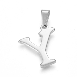 Letter Y 304 Stainless Steel Pendants, Stainless Steel Color, Initial Letter.Y, 20x17x1.8mm, Hole: 3x7mm
