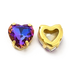Heliotropo Diamantes de imitación para coser en forma de corazón, diamantes de imitación de cristal, accesorios de prendas de vestir, Enlaces multifilares, con fornituras de latón de tono de oro, heliotropo, 12.5x11.5x7 mm, agujero: 1~1.2 mm