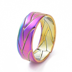 Rainbow Color Placage ionique (ip) 304 anneau de manchette rainuré en acier inoxydable pour femme, couleur arc en ciel, diamètre intérieur: 17 mm