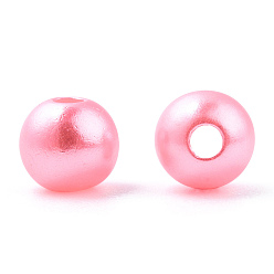 Pink Perles d'imitation en plastique ABS peintes à la bombe, ronde, rose, 8x9.5mm, Trou: 1.8mm, environ 2080 pcs / 500 g
