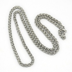 Stainless Steel Color Trendy Men's 201 Stainless Steel Wheat Chain Necklaces, with Lobster Claw Clasps, Stainless Steel Color, 21.7 inch(55.1cm)