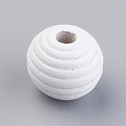White Natural Maple Wood Beehive Beads, Dyed, Round, White, 13~14x13mm, Hole: 3~4mm, about 640pcs/500g