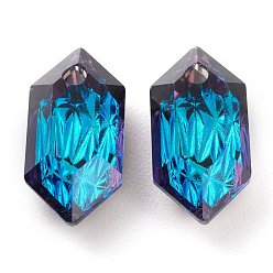 Azul Bermuda Colgantes de diamantes de imitación de vidrio en relieve, bicono, facetados, azul bermudas, 13x6.5x4 mm, agujero: 1.5 mm