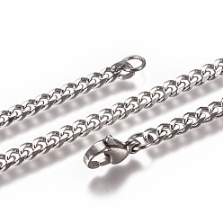 Color de Acero Inoxidable Collares de cadena de eslabones cubanos para hombres, moda 304 collares de acero inoxidable, con cierre de langosta, color acero inoxidable, 23.82 pulgada (60.5 cm), 3.5x1.5 mm