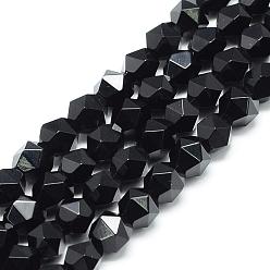 Black Onyx Natural Black Onyx Beads Strands, Star Cut Round Beads, Faceted, Dyed, 6~6.5x6mm, Hole: 1mm, about 58pcs/strand, 15.9 inch