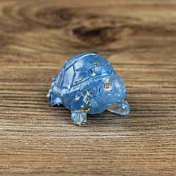 Aquamarine Resin Home Display Decorations, with Natural Aquamarine Chips and Gold Foil Inside, Tortoise, 50x30x27mm