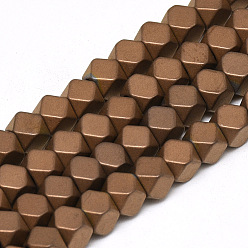 Copper Plated Electroplate Non-magnetic Synthetic Hematite Beads Strands, Matte Style, Polygon, Copper Plated, 4x4x4mm, Hole: 2mm, about 97pcs/strand, 15.7 inch