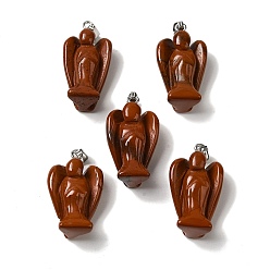 Red Jasper Natural Red Jasper Pendants, Angel Charms with Platinum Plated Alloy Snap on Bails, 31~31.5x17~18x12mm, Hole: 7.5x4mm