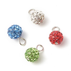 Mixed Color Polymer Clay Rhinestone Pendants, with 304 Stainless Steel Findings, Round, Mixed Color, 12x8mm, Hole: 3mm