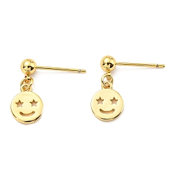 Real 18K Gold Plated Rack Plating Brass Smiling Face Dangle Stud Earrings, Cadmium Free & Lead Free, Real 18K Gold Plated, 16x8mm
