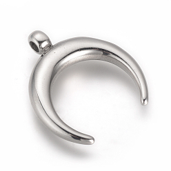 Stainless Steel Color 304 Stainless Steel Pendants, Double Horn/Crescent Moon, Stainless Steel Color, 28x24.5x5mm, Hole: 2.5mm