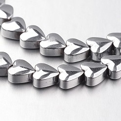 Platinum Plated Electroplate Non-magnetic Synthetic Hematite Bead Strands, Heart, Platinum Plated, 6x6x3mm, Hole: 1mm, about 71pcs/strand, 15.7 inch