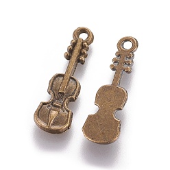 Antique Bronze Tibetan Style Alloy Pendants, Lead Free and Cadmium Free, Violin, Antique Bronze, 25x7.5x2mm, Hole: 2mm