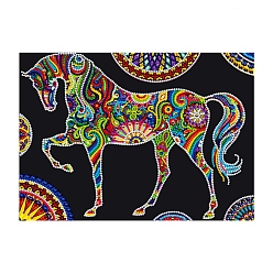 Лошадь DIY светящиеся алмазные наборы для рисования, в том числе холст, смола стразы, алмазная липкая ручка, поднос тарелка и клей глина, прямоугольные, образец лошади, 400x300 мм
