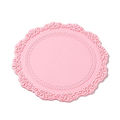 Pink Tapis de joint de cire de silicone, pour cachet de cachet de cire, plat rond avec bordure fleuri, rose, 100x100mm