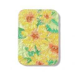 Yellow Embossed Flower Printed Acrylic Pendants, Rectangle Charms, Yellow, 39.5x28.5x2.3mm, Hole: 1.6mm
