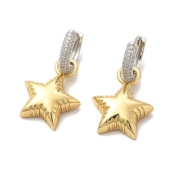 Real 18K Gold Plated Star Rack Plating Brass Micro Pave Cubic Zirconia Hoop Earring, Long-Lasting Plated Dangle Earring for Women, Cadmium Free & Lead Free, Real 18K Gold Plated, 33mm, Pin: 0.7mm
