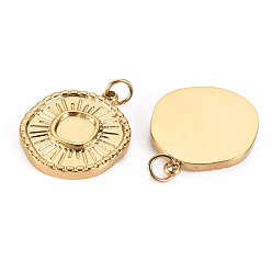 Real 14K Gold Plated 304 Stainless Steel Pendant Cabochon Settings, with Jump Rings, Flat Round, Real 14K Gold Plated, Tray: 1/4 inch(8mm), 17.5x15x2mm, Jump Ring: 3.8x0.5mm, 2.8mm inner diameter