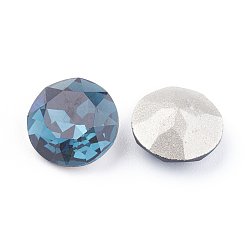 Denim Blue Pointed Back & Back Plated K9 Glass Rhinestone Cabochons, Grade A, Faceted, Flat Round, Denim Blue, 10x5mm