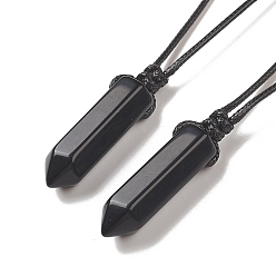Obsidian Natural Obsidian Bullet Pendant Necklace with Waxed Cords for Women, 16.14~32.68 inch(41~83cm)