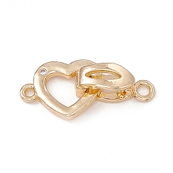 Real 14K Gold Plated Rack Plating Brass Pave Clear Cubic Zirconia Fold Over Clasps, Long-Lasting Plated, Heart, Real 14K Gold Plated, Oval Clasp: 13x5x5mm, Hole: 1.8mm, Heart Clasp: 13.5x10.5x1.5mm, Hole: 1.4mm
