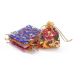(52) Непрозрачная лаванда Сердце напечатаны органза сумки, подарочные пакеты, прямоугольные, разноцветные, 9x7 см