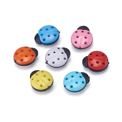 Mixed Color Plastic Sewing Buttons, Ladybug Shape, 1-Hole, Mixed Color, 15x13x4mm, Hole: 3x2mm