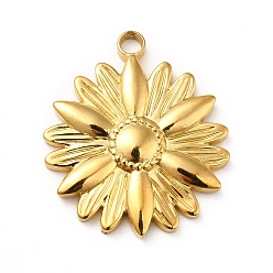 Real 18K Gold Plated Ion Plating(IP) 304 Stainless Steel Pendants, Flower Charms, Real 18K Gold Plated, 25.5x22x3mm, Hole: 2.5mm