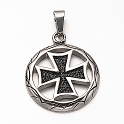 Antique Silver 304 Stainless Steel Pendants, Ring with Cross, Antique Silver, 36.5x30.5x3.5mm, Hole: 5x10mm