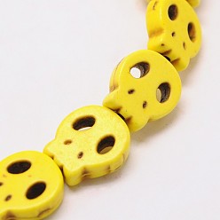 Yellow Skull Synthetic Turquoise Beads Strands, Dyed, Yellow, 28x25x4mm, Hole: 1mm, about 14pcs/strand, 15.7 inch