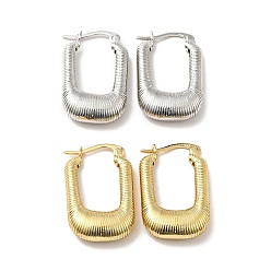 Mixed Color Rack Plating Brass Rectangle Thick Hoop Earrings for Women, Mixed Color, 25x16x5.5mm, Pin: 0.8mm