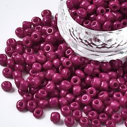 Medium Violet Red 6/0 Glass Seed Beads, Baking Paint, Round Hole, Round, Medium Violet Red, 4~5x3~5mm, Hole: 1.2~1.5mm, about 4500pcs/Pound
