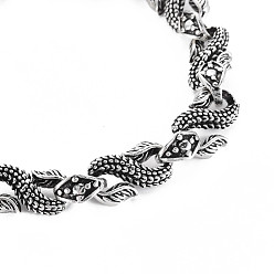 Antique Silver Alloy Dragon Link Chain Bracelet for Men Women, Antique Silver, Inner Diameter: 2-3/8 inch(6cm)