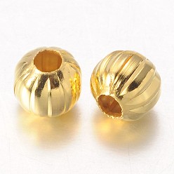 Golden Iron Corrugated Beads, Golden, Round, 6mm in diameter, hole:2mm, about 3220pcs/1000g