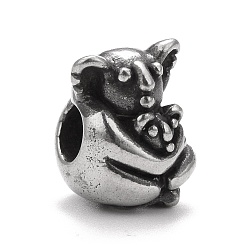 Antique Silver 304 Stainless Steel European Beads, Large Hole Beads, Koala, Antique Silver, 13x10x11mm, Hole: 4.5mm
