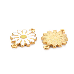 White 304 Stainless Steel Enamel Links Connectors, Ion Plating(IP), Golden, Flower, White, 21x15.5x2mm, Hole: 1.4mm