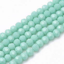 Turquoise Opaque Solid Glass Bead Strands, Faceted Round, Turquoise, 4~5mm, Hole: 0.5mm, about 93~98pcs/strand, 14.69 inch(37.3cm)