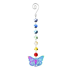 Butterfly Stainless Steel with Glass Beaded Hanging Pendant Decorations, Suncatchers for Party Window, Wall Display Decorations, Butterfly, 280x55mm