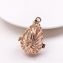 Light Gold Brass Bead Cage Pendants, for Chime Ball Pendant Necklaces Making, Hollow, Teardrop with Sea Grass Charm, Light Gold, No Size