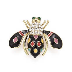 Colorful Bee Enamel Pin with Rhinestone, Insect Alloy Badge for Backpack Clothes, Golden, Colorful, 26.5x34x11mm