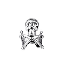 Antique Silver Brass Wide Skull Open Cuff Earrings, Gothic Non-piercing Jewelry for Men Women, Antique Silver, 14x10mm