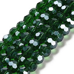 Dark Green Electroplate Glass Bead Strands, Pearl Luster Plated, Faceted(32 Facets), Round, Dark Green, 8x7mm