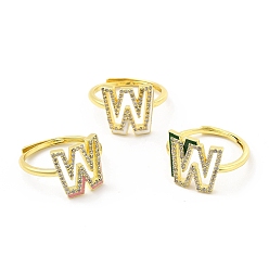 Letter W Mixed Color Enamel Initial Letter Adjustable Ring with Clear Cubic Zirconia, Real 18K Gold Plated Brass Jewelry for Women, Cadmium Free & Lead Free, Letter.W, US Size 5 1/4(16mm), Letter.W: 14x13mm